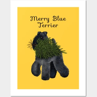 Merry Blue Terrier (Yellow Background) Posters and Art